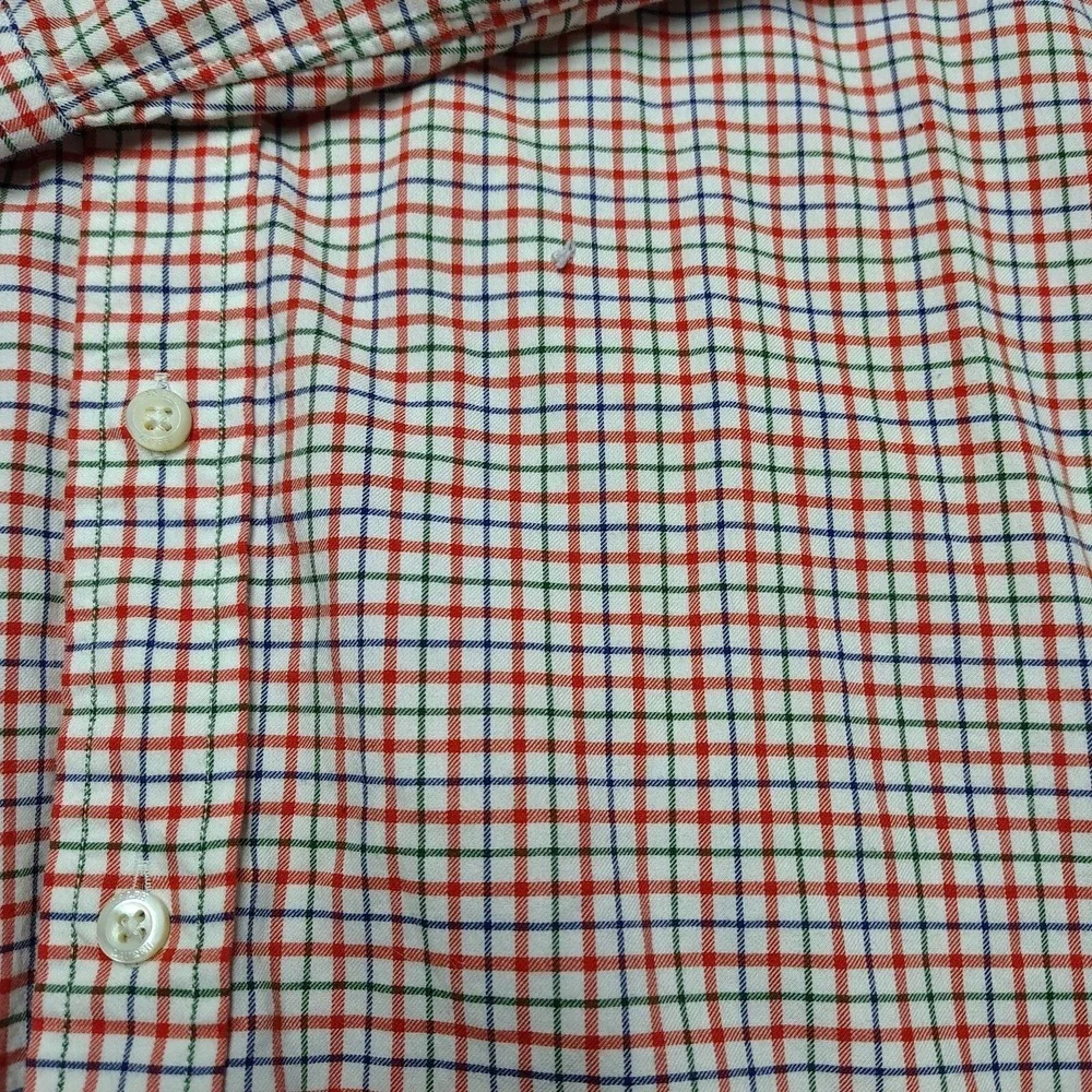Polo Ralph Lauren Button Down Shirt Mens Large Slim Fit Orange Green Plaid Check